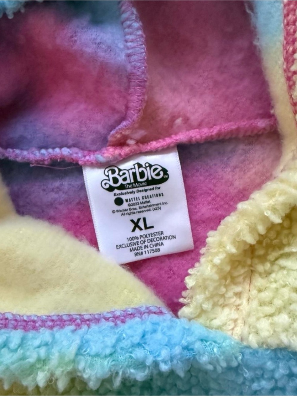 Barbie Tie-Dye Sherpa Hoodie in Pink, Blue & Yellow - Picture 3 of 4